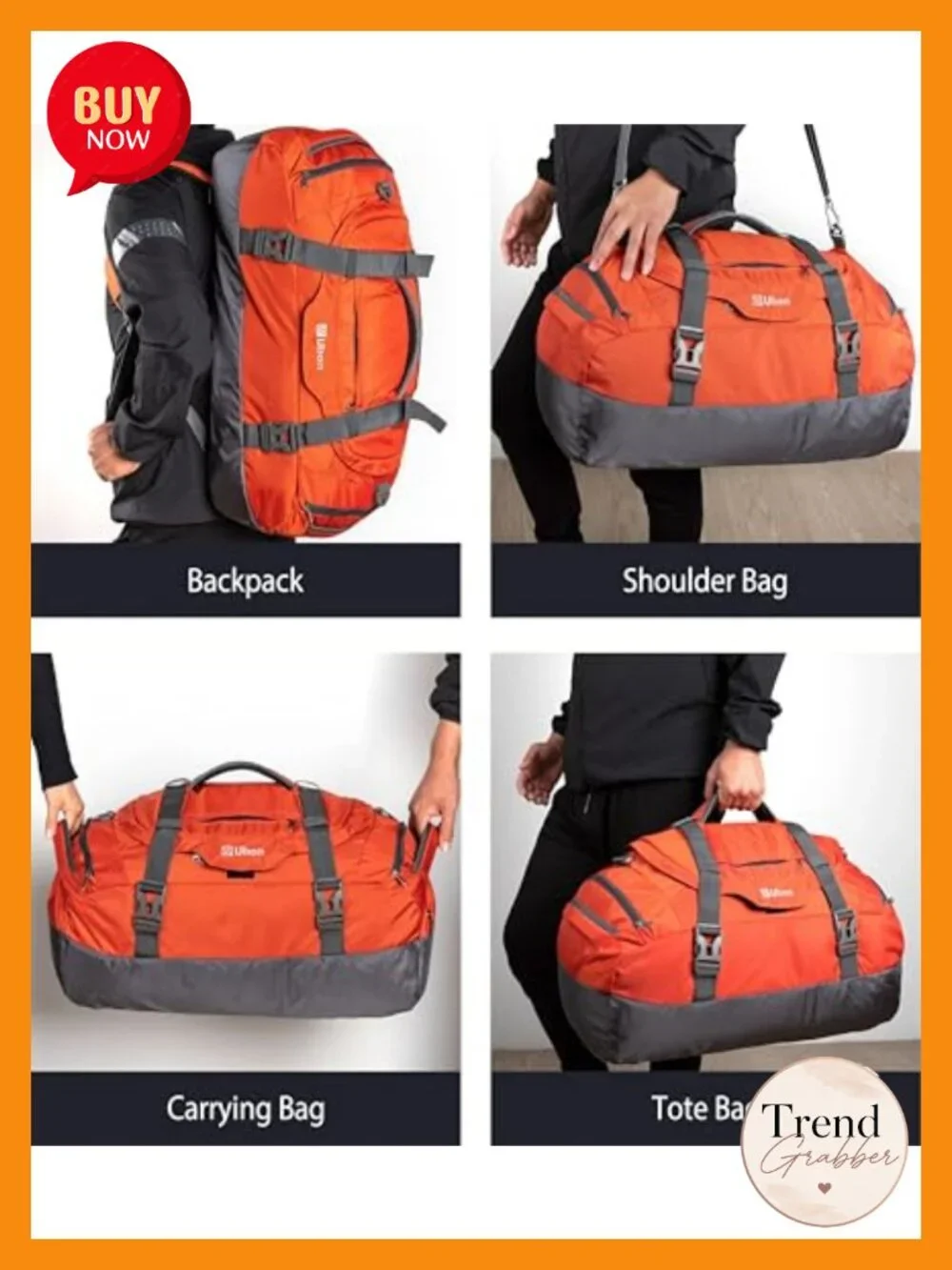 Convertible Duffel Backpack Weekender Gym Bag with Shoe Compartment 80L Nylon